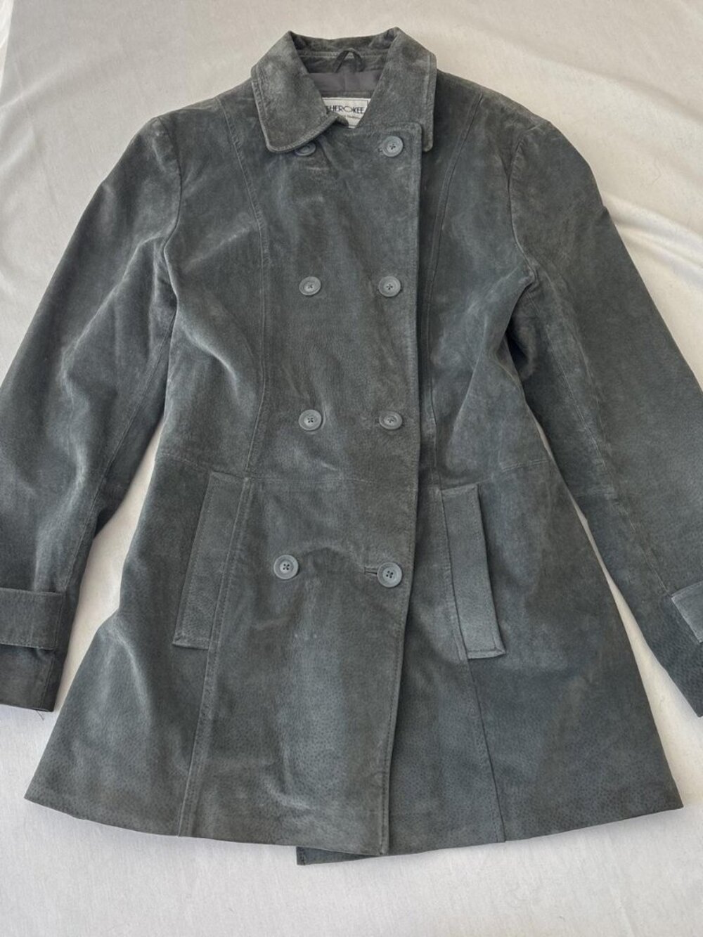 Vintage Cherokee Genuine Suede Double Breasted Pea Coat Slate Gray L